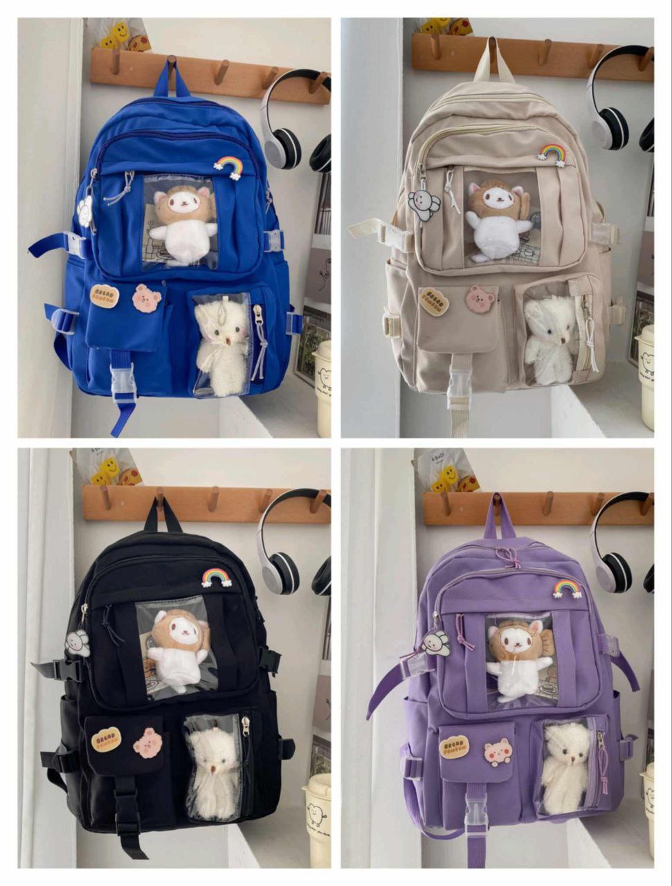 Large-capacity Cute Women Multi-Pocket Nylon Backpack Ins Junior High School